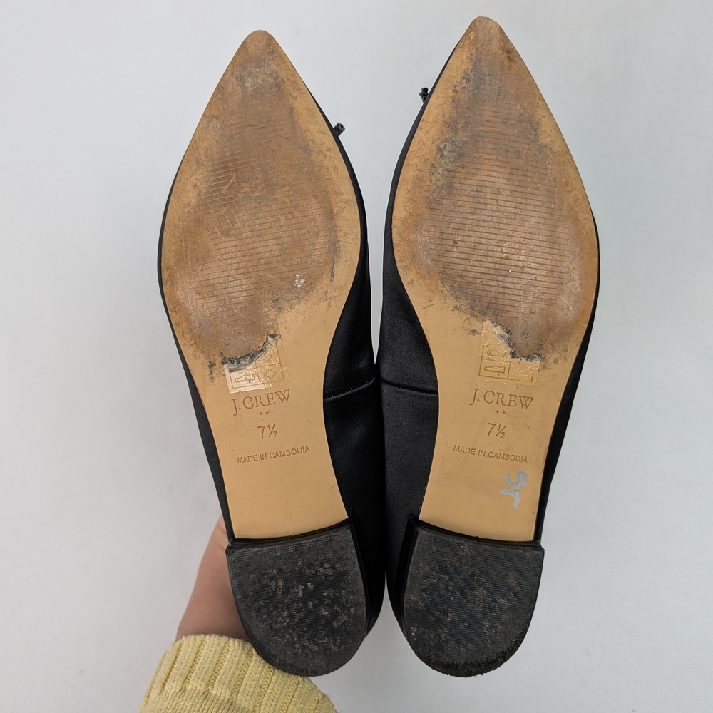 J. Crew Black Satin Pointed Toe Bow Flats - Picture 10 of 13